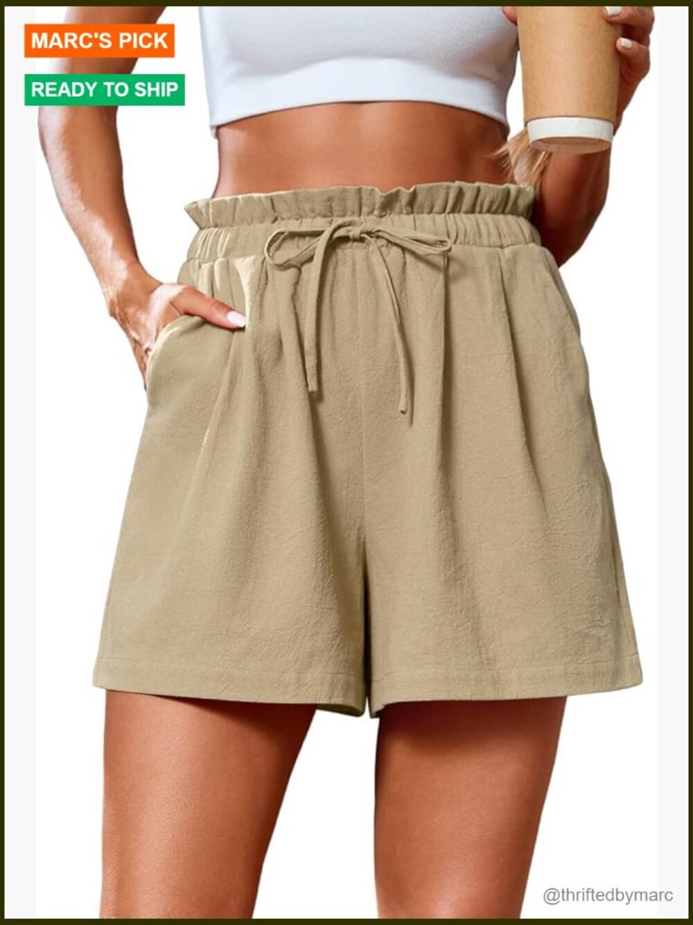 Women's Casual Drawstring Shorts with Pockets, Elastic Waist, Rayon Linen Blend